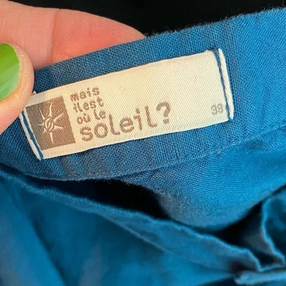 Mais Il Est Ou Le Soleil Linen Skirt Size 38 / 8 / Medium Teal Blue Faux Wrap - Picture 6 of 11